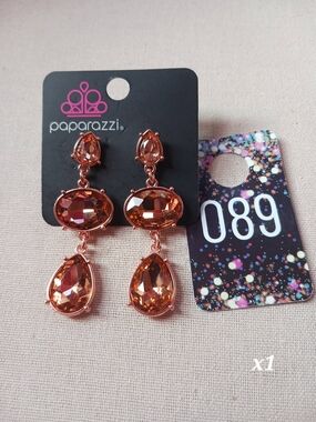 Paparazzi Rose Gold Orange Teardrop & Oval Crystal Dangle Earrings